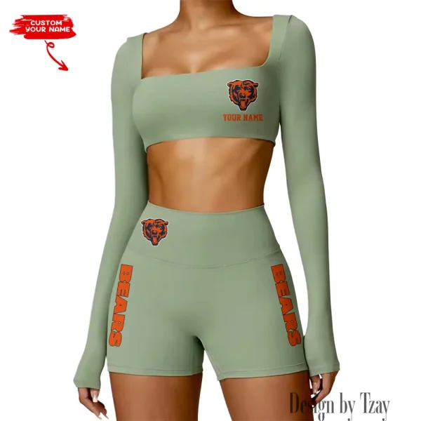 Chicago Bears Women's Active Wear Set Long Sleeves Crop Top And High Waist Shorts SPTWAWS006 - Image 4