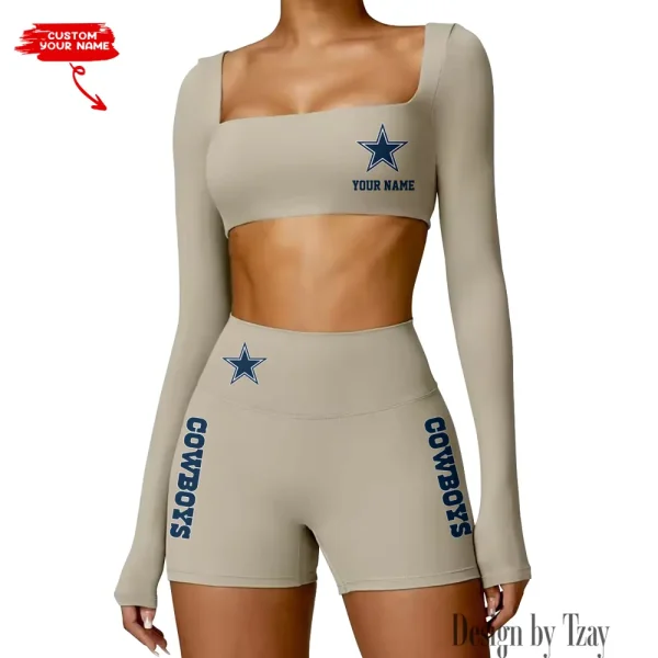 Dallas Cowboys Women's Active Wear Set Long Sleeves Crop Top And High Waist Shorts SPTWAWS009 - Image 3