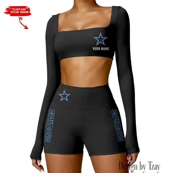 Dallas Cowboys Women's Active Wear Set Long Sleeves Crop Top And High Waist Shorts SPTWAWS009 - Image 4