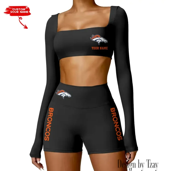 Denver Broncos Women's Active Wear Set Long Sleeves Crop Top And High Waist Shorts SPTWAWS010