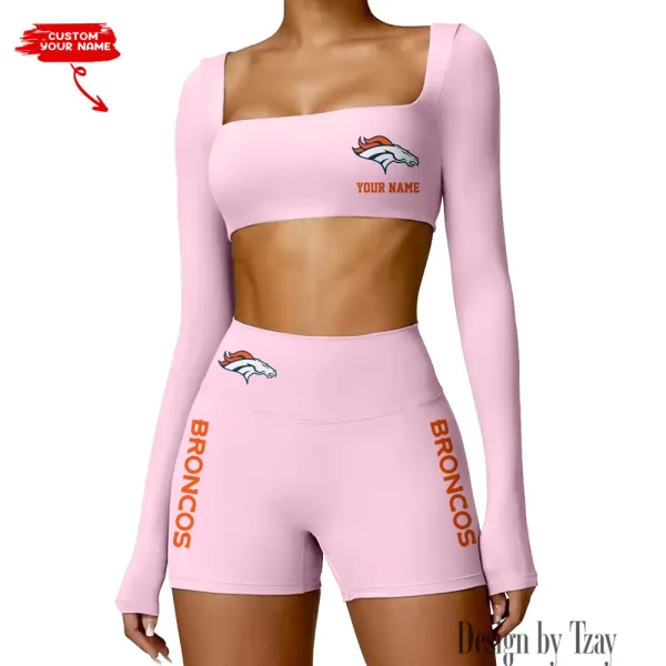 Denver Broncos Women's Active Wear Set Long Sleeves Crop Top And High Waist Shorts SPTWAWS010 - Image 2