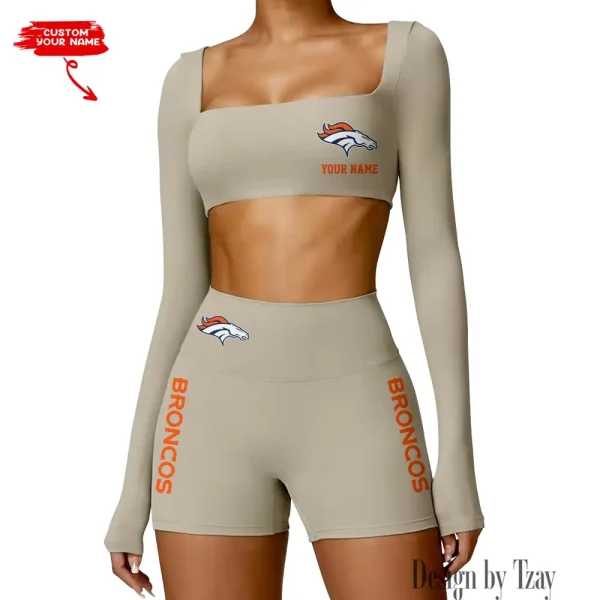 Denver Broncos Women's Active Wear Set Long Sleeves Crop Top And High Waist Shorts SPTWAWS010 - Image 3