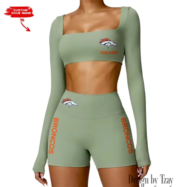 Denver Broncos Women's Active Wear Set Long Sleeves Crop Top And High Waist Shorts SPTWAWS010 - Image 4