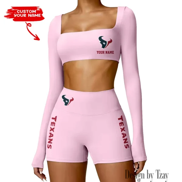 Houston Texans Women's Active Wear Set Long Sleeves Crop Top And High Waist Shorts SPTWAWS013