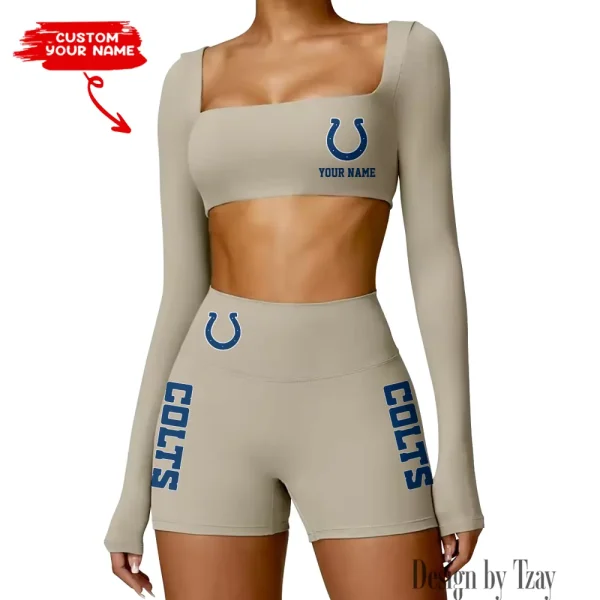 Indianapolis Colts Women's Active Wear Set Long Sleeves Crop Top And High Waist Shorts SPTWAWS014 - Image 4