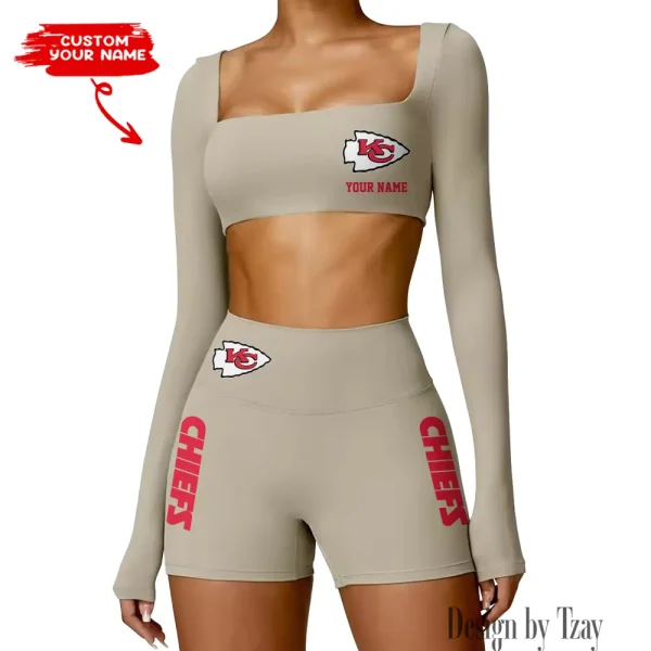 Kansas City Chiefs Women's Active Wear Set Long Sleeves Crop Top And High Waist Shorts SPTWAWS016 - Image 3