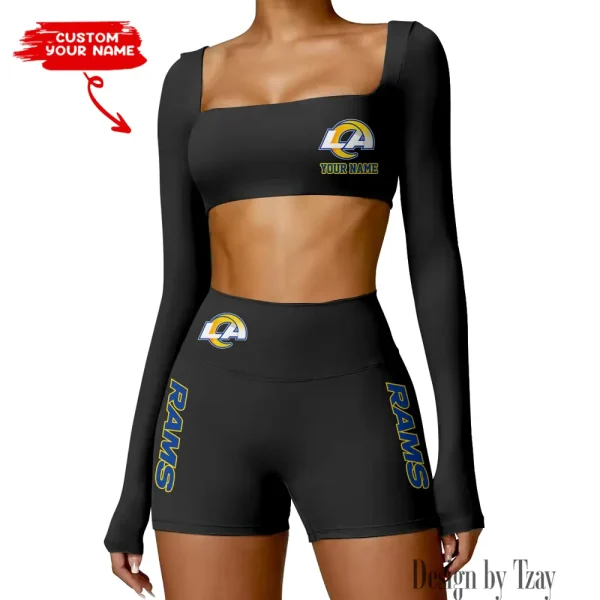 Los Angeles Rams Women's Active Wear Set Long Sleeves Crop Top And High Waist Shorts SPTWAWS019 - Image 2