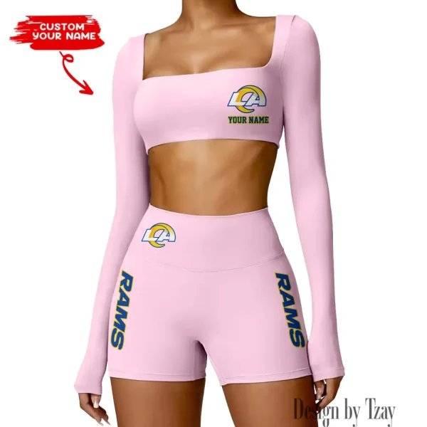 Los Angeles Rams Women's Active Wear Set Long Sleeves Crop Top And High Waist Shorts SPTWAWS019 - Image 3