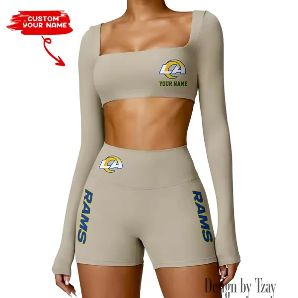 Los Angeles Rams Women's Active Wear Set Long Sleeves Crop Top And High Waist Shorts SPTWAWS019 - Image 4
