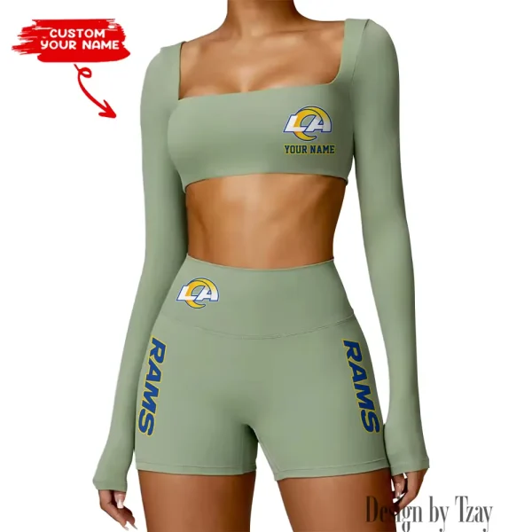 Los Angeles Rams Women's Active Wear Set Long Sleeves Crop Top And High Waist Shorts SPTWAWS019