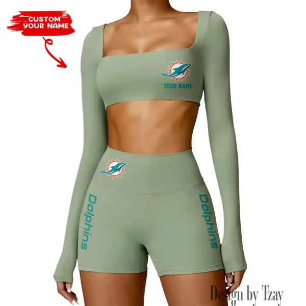 Miami Dolphins Women's Active Wear Set Long Sleeves Crop Top And High Waist Shorts SPTWAWS020