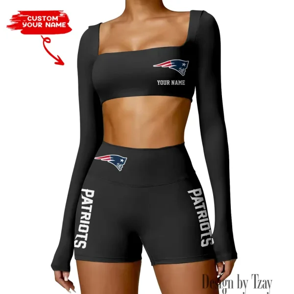 New England Patriots Women's Active Wear Set Long Sleeves Crop Top And High Waist Shorts SPTWAWS022 - Image 2
