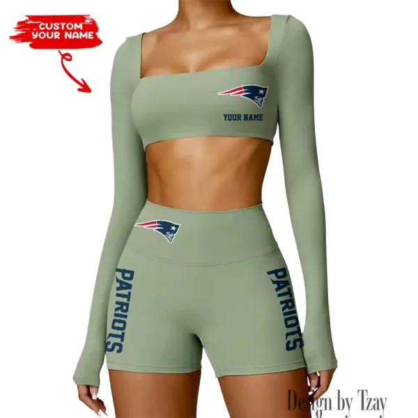 New England Patriots Women's Active Wear Set Long Sleeves Crop Top And High Waist Shorts SPTWAWS022 - Image 3