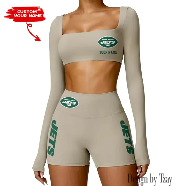 New York Jets Women's Active Wear Set Long Sleeves Crop Top And High Waist Shorts SPTWAWS025 - Image 3