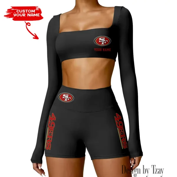 San Francisco 49ers Women's Active Wear Set Long Sleeves Crop Top And High Waist Shorts SPTWAWS028