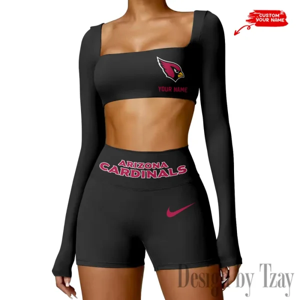 Arizona Cardinals Women's Active Wear Set Long Sleeves Crop Top And High Waist Shorts SPTWAWS033 - Image 2