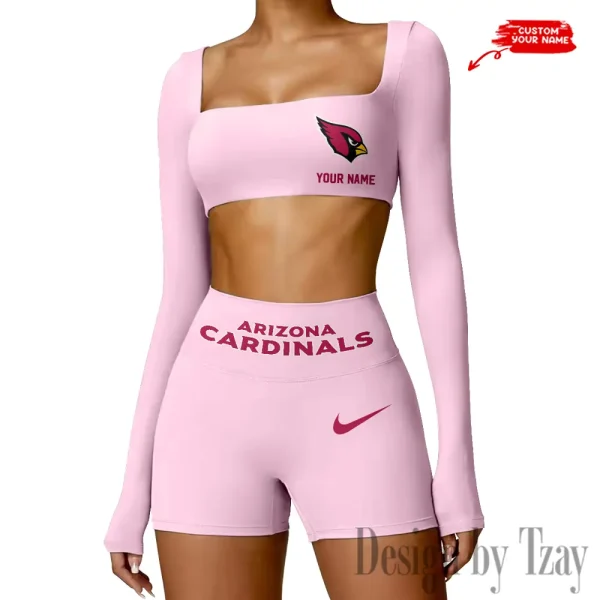 Arizona Cardinals Women's Active Wear Set Long Sleeves Crop Top And High Waist Shorts SPTWAWS033 - Image 3