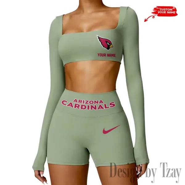 Arizona Cardinals Women's Active Wear Set Long Sleeves Crop Top And High Waist Shorts SPTWAWS033 - Image 4