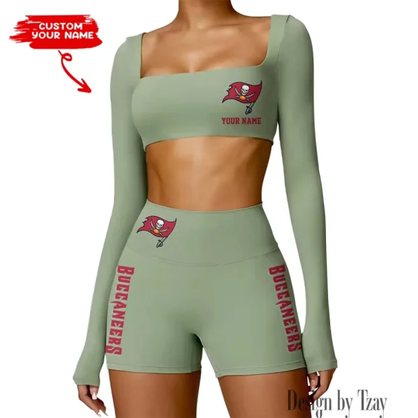 Tampa Bay Buccaneers Women's Active Wear Set Long Sleeves Crop Top And High Waist Shorts SPTWAWS030 - Image 3