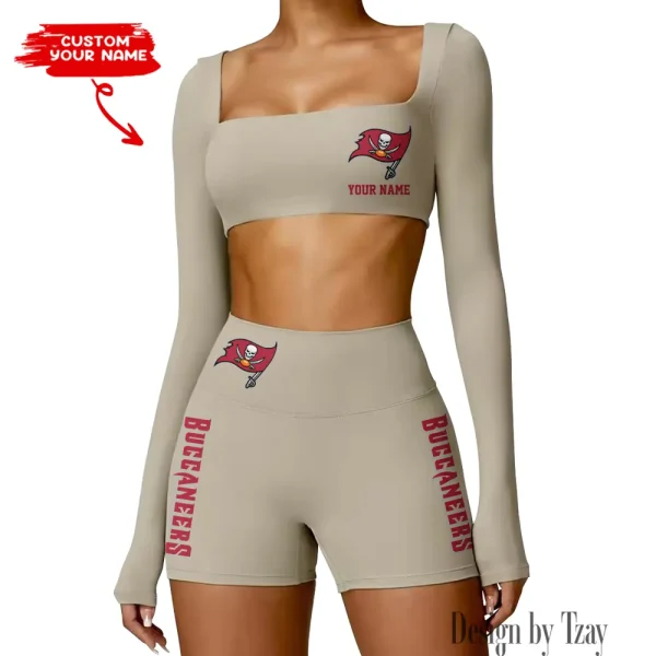 Tampa Bay Buccaneers Women's Active Wear Set Long Sleeves Crop Top And High Waist Shorts SPTWAWS030 - Image 4