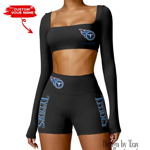 Tennessee Titans Women's Active Wear Set Long Sleeves Crop Top And High Waist Shorts SPTWAWS031