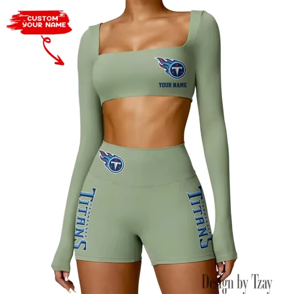Tennessee Titans Women's Active Wear Set Long Sleeves Crop Top And High Waist Shorts SPTWAWS031 - Image 3
