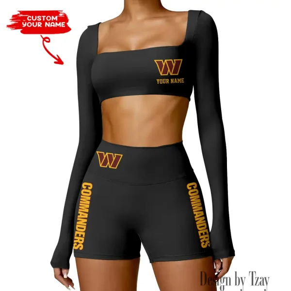 Washington Commanders Women's Active Wear Set Long Sleeves Crop Top And High Waist Shorts SPTWAWS032