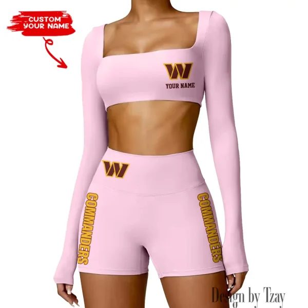 Washington Commanders Women's Active Wear Set Long Sleeves Crop Top And High Waist Shorts SPTWAWS032 - Image 3