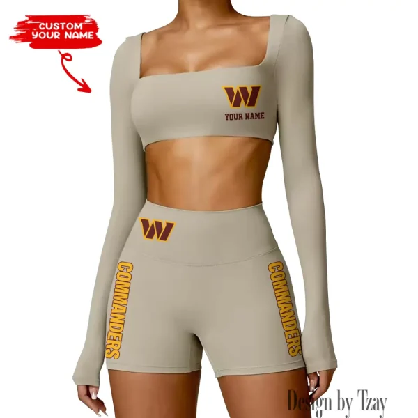 Washington Commanders Women's Active Wear Set Long Sleeves Crop Top And High Waist Shorts SPTWAWS032 - Image 2