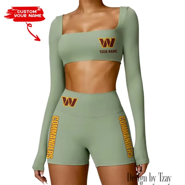 Washington Commanders Women's Active Wear Set Long Sleeves Crop Top And High Waist Shorts SPTWAWS032 - Image 4
