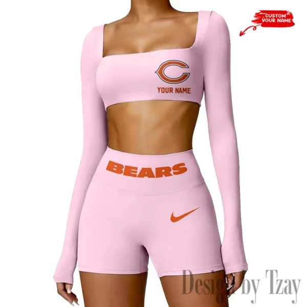 Chicago Bears Women's Active Wear Set Long Sleeves Crop Top And High Waist Shorts SPTWAWS038