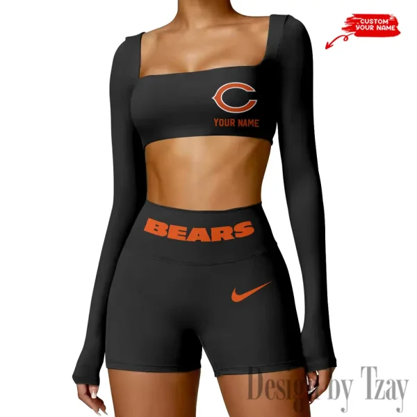 Chicago Bears Women's Active Wear Set Long Sleeves Crop Top And High Waist Shorts SPTWAWS038 - Image 3
