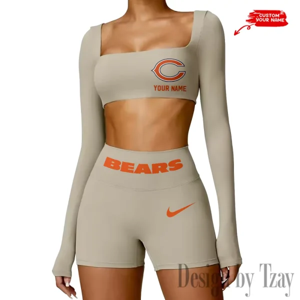 Chicago Bears Women's Active Wear Set Long Sleeves Crop Top And High Waist Shorts SPTWAWS038 - Image 4
