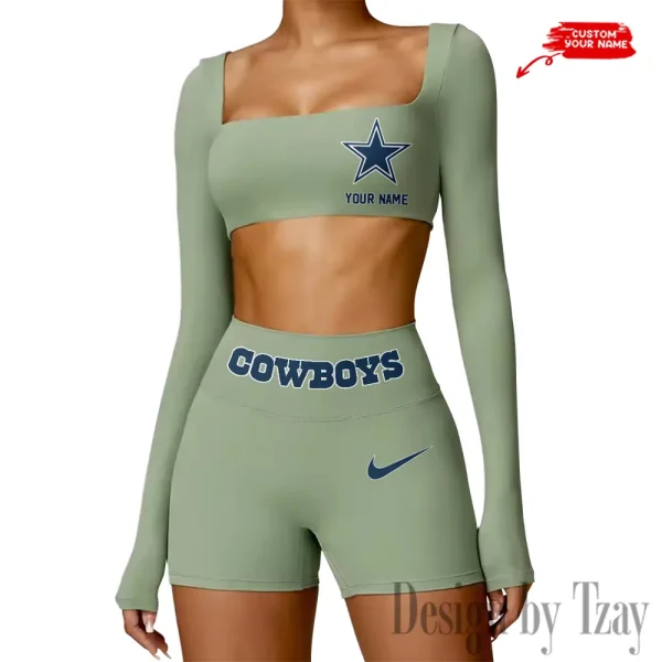 Dallas Cowboys Women's Active Wear Set Long Sleeves Crop Top And High Waist Shorts SPTWAWS041 - Image 3
