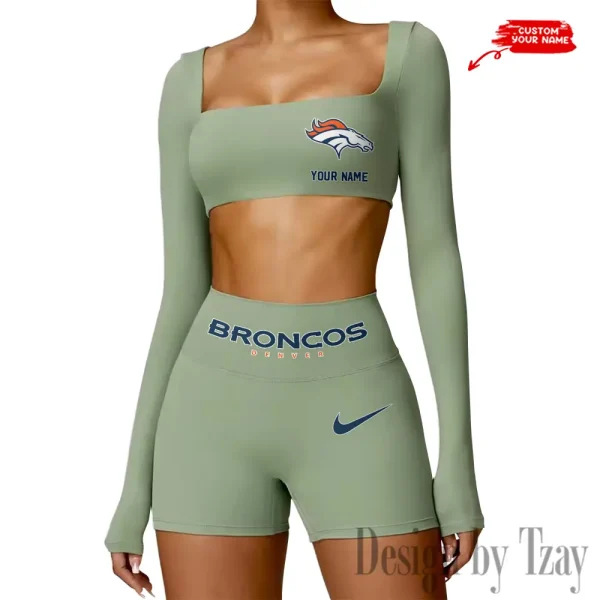 Denver Broncos Women's Active Wear Set Long Sleeves Crop Top And High Waist Shorts SPTWAWS042 - Image 3