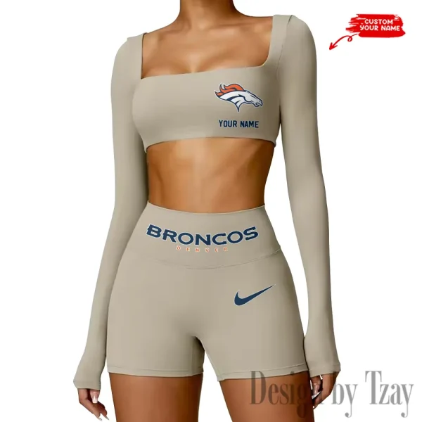 Denver Broncos Women's Active Wear Set Long Sleeves Crop Top And High Waist Shorts SPTWAWS042 - Image 4