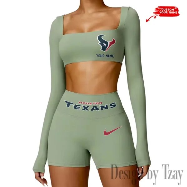 Houston Texans Women's Active Wear Set Long Sleeves Crop Top And High Waist Shorts SPTWAWS045