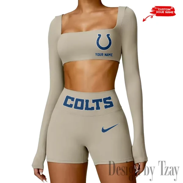 Indianapolis Colts Women's Active Wear Set Long Sleeves Crop Top And High Waist Shorts SPTWAWS046