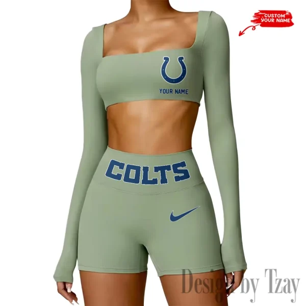 Indianapolis Colts Women's Active Wear Set Long Sleeves Crop Top And High Waist Shorts SPTWAWS046 - Image 4