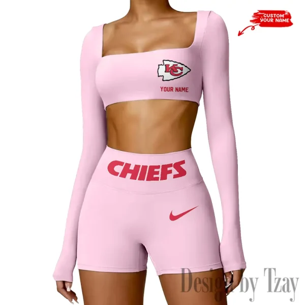Kansas City Chiefs Women's Active Wear Set Long Sleeves Crop Top And High Waist Shorts SPTWAWS048 - Image 4