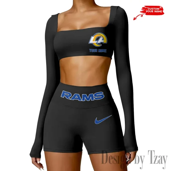 Los Angeles Rams Women's Active Wear Set Long Sleeves Crop Top And High Waist Shorts SPTWAWS051