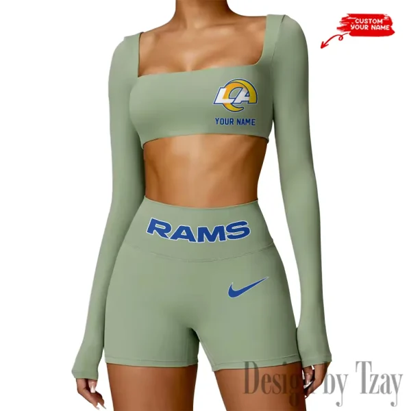 Los Angeles Rams Women's Active Wear Set Long Sleeves Crop Top And High Waist Shorts SPTWAWS051 - Image 2