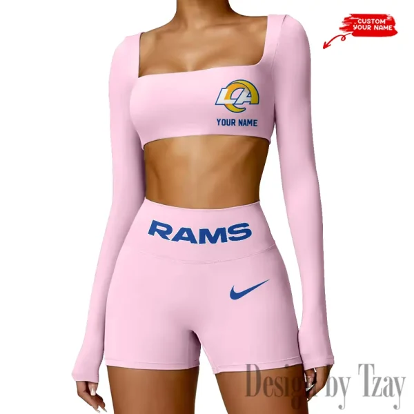 Los Angeles Rams Women's Active Wear Set Long Sleeves Crop Top And High Waist Shorts SPTWAWS051 - Image 3