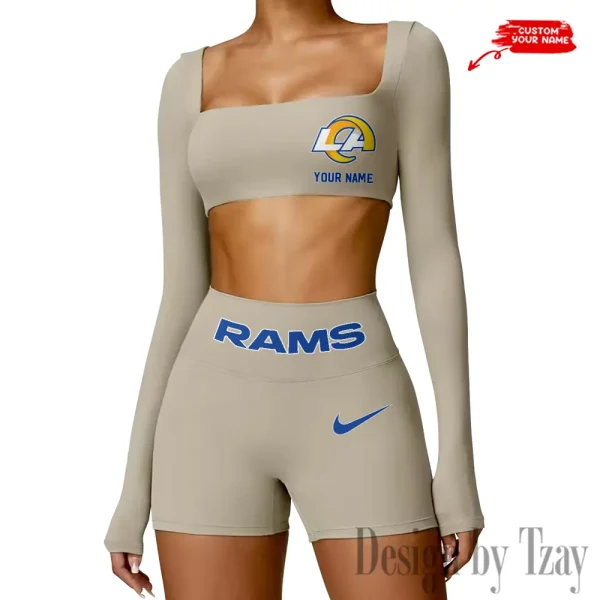 Los Angeles Rams Women's Active Wear Set Long Sleeves Crop Top And High Waist Shorts SPTWAWS051 - Image 4