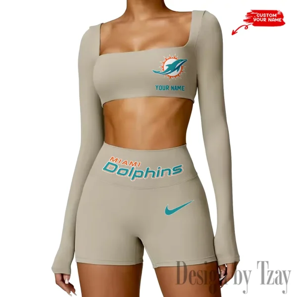 Miami Dolphins Women's Active Wear Set Long Sleeves Crop Top And High Waist Shorts SPTWAWS052 - Image 2
