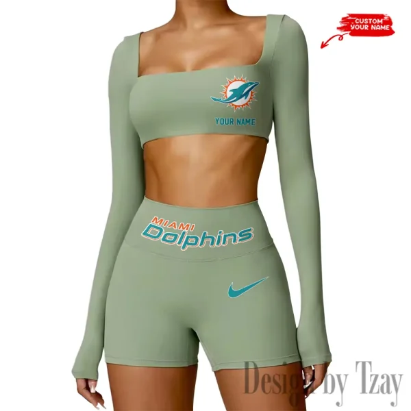 Miami Dolphins Women's Active Wear Set Long Sleeves Crop Top And High Waist Shorts SPTWAWS052 - Image 4