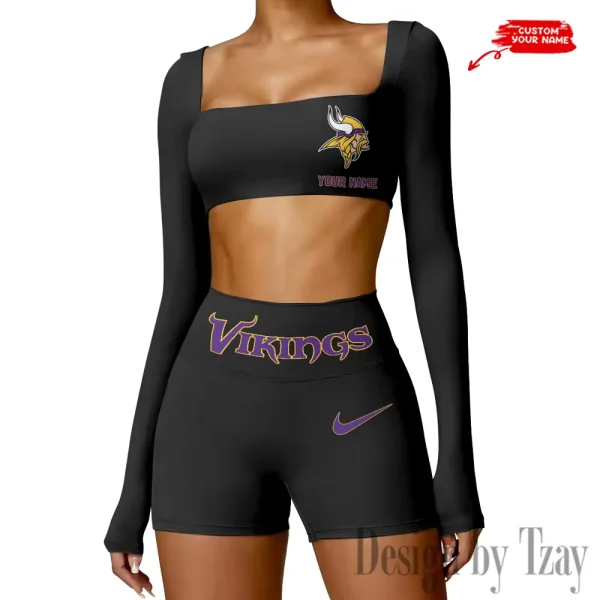 Minnesota Vikings Women's Active Wear Set Long Sleeves Crop Top And High Waist Shorts SPTWAWS053 - Image 3
