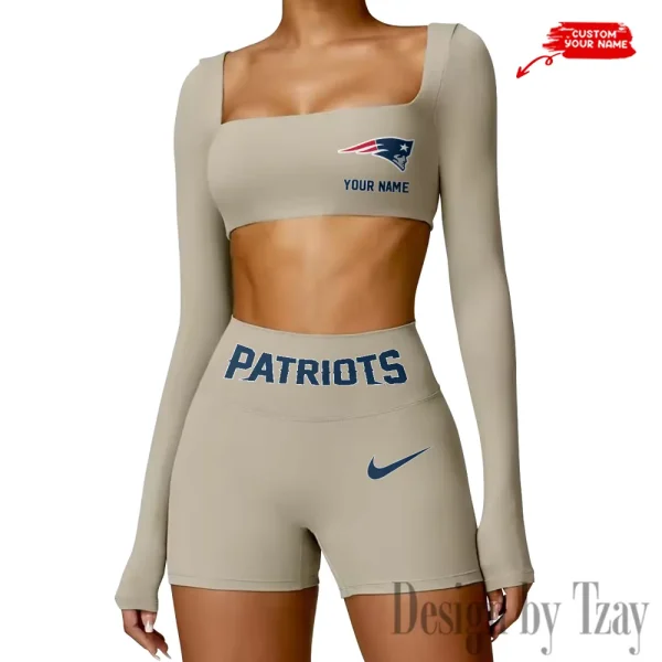 New England Patriots Women's Active Wear Set Long Sleeves Crop Top And High Waist Shorts SPTWAWS054