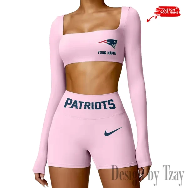 New England Patriots Women's Active Wear Set Long Sleeves Crop Top And High Waist Shorts SPTWAWS054 - Image 4