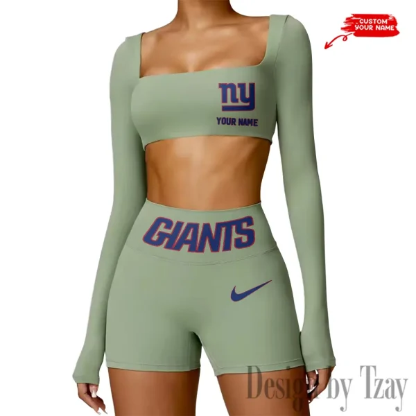 New York Giants Women's Active Wear Set Long Sleeves Crop Top And High Waist Shorts SPTWAWS056 - Image 3